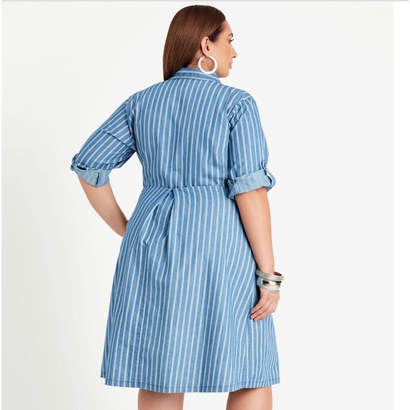 BN Denim Striped Shirtdress Size 24 - Picture 2 of 12